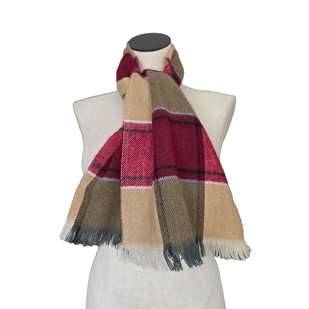 Vintage Plaid Fringe Scarf Cozy Retro Preppy